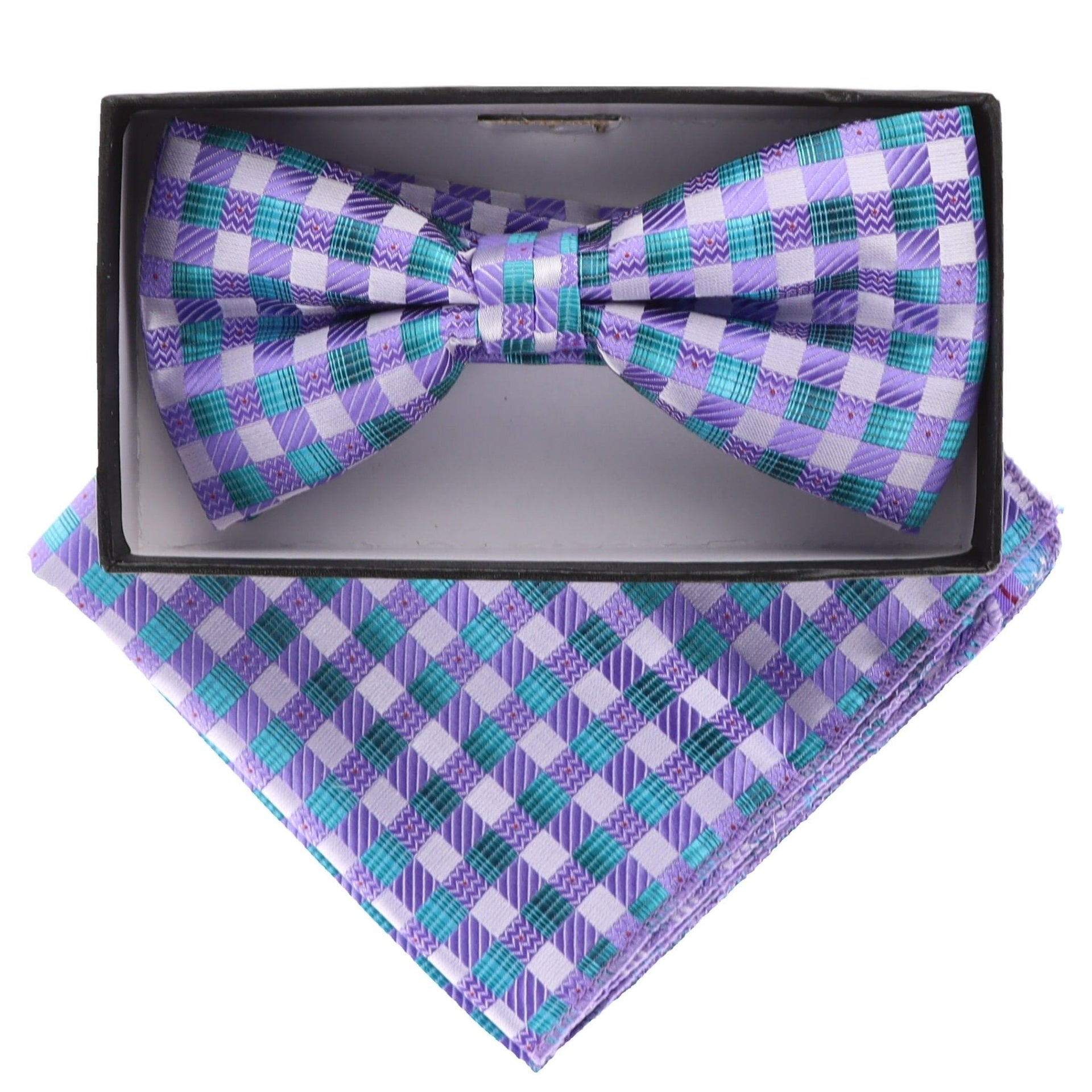 Vittorio Farina Men's Geometric Design Satin Bow Tie & Pocket Square in Gift Box - Suits You Sir - bh - 5094 - 