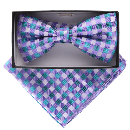 Vittorio Farina Men's Geometric Design Satin Bow Tie & Pocket Square in Gift Box - Suits You Sir - bh - 5094 - 