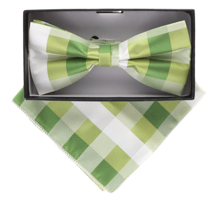 Vittorio Farina Men's Geometric Design Satin Bow Tie & Pocket Square in Gift Box - Suits You Sir - bh - 5094 - 