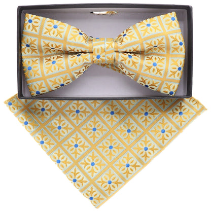 Vittorio Farina Men's Geometric Design Satin Bow Tie & Pocket Square in Gift Box - Suits You Sir - bh - 5094 - 
