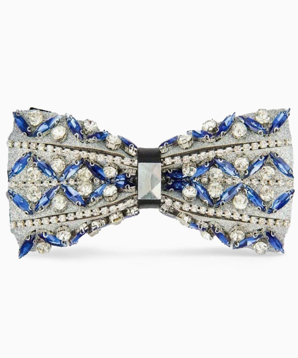 Vittorio Farina Men's Jeweled Bow Tie in Gift Box - Suits You Sir - Design: Royal Blue and Silver - 