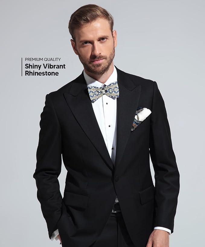 Vittorio Farina Men's Jeweled Bow Tie in Gift Box - Suits You Sir - Design: Royal Blue and Silver - 