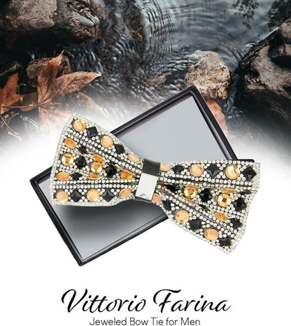 Vittorio Farina Men's Jeweled Bow Tie in Gift Box - Suits You Sir - Jeweled: Black and Taupe - 