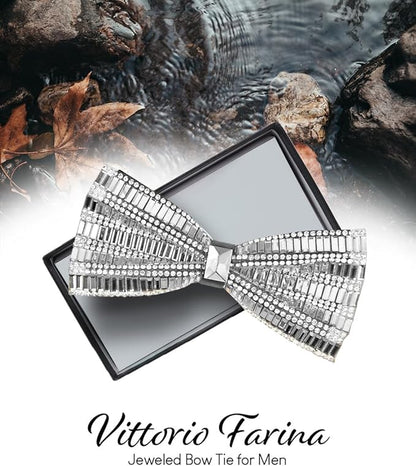 Vittorio Farina Men's Jeweled Bow Tie in Gift Box - Suits You Sir - Solid: Silver - 