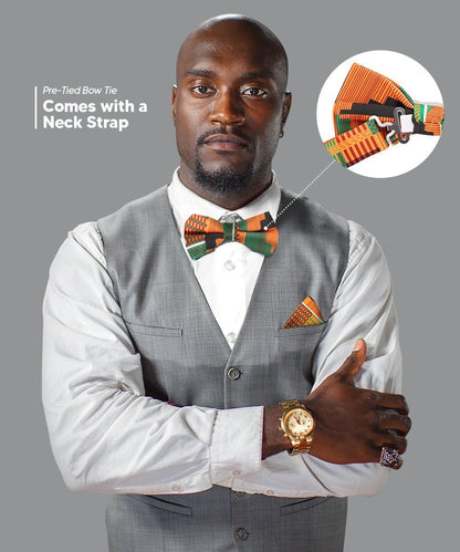 Vittorio Farina Men's Kente Satin Bow Tie & Pocket Square in Gift Box - Suits You Sir - Kente 3 - 