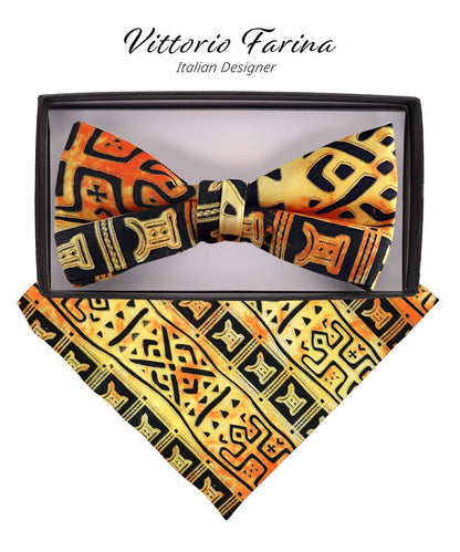 Vittorio Farina Men's Kente Satin Bow Tie & Pocket Square in Gift Box - Suits You Sir - Kente 4 - 