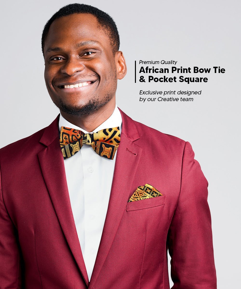 Vittorio Farina Men's Kente Satin Bow Tie & Pocket Square in Gift Box - Suits You Sir - Kente 4 - 