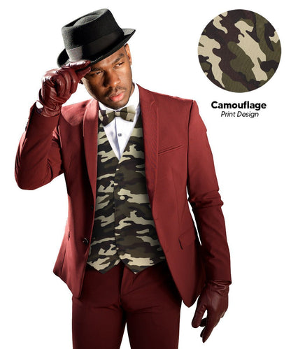 Vittorio Farina Men's Kente Satin Vest and Bow Tie Set - Suits You Sir - Camouflage - S