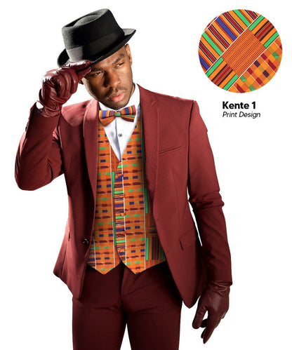 Vittorio Farina Men's Kente Satin Vest and Bow Tie Set - Suits You Sir - Kente 1 - S