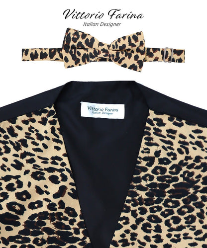 Vittorio Farina Men's Kente Satin Vest and Bow Tie Set - Suits You Sir - Leopard - S