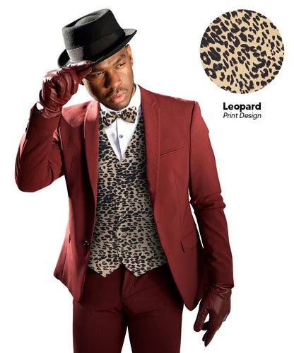 Vittorio Farina Men's Kente Satin Vest and Bow Tie Set - Suits You Sir - Leopard - S