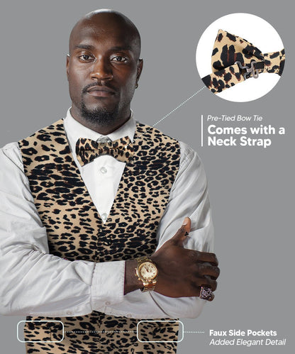 Vittorio Farina Men's Kente Satin Vest and Bow Tie Set - Suits You Sir - Leopard - S