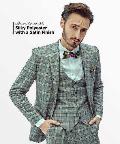 Vittorio Farina Men's Mardi Gras Satin Bow Tie & Pocket Square in Gift Box - Suits You Sir - Mardi 1: Vibrant Masquerade Mask - 