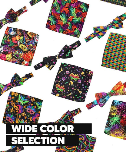 Vittorio Farina Men's Mardi Gras Satin Bow Tie & Pocket Square in Gift Box - Suits You Sir - Mardi 4: Vibrant Colorful Bead - 