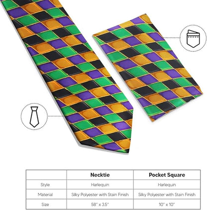 Vittorio Farina Men's Mardi Gras Satin Necktie and Pocket Square - Suits You Sir - Mardi 6: Harlequin - 