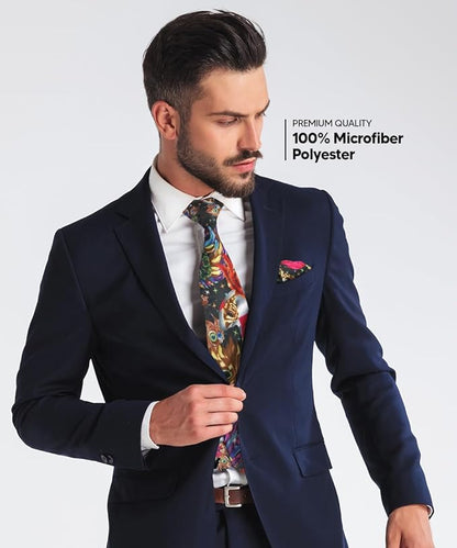 Vittorio Farina Men's Mardi Gras Satin Necktie and Pocket Square - Suits You Sir - Mardi Original: Vibrant Party Mask - 