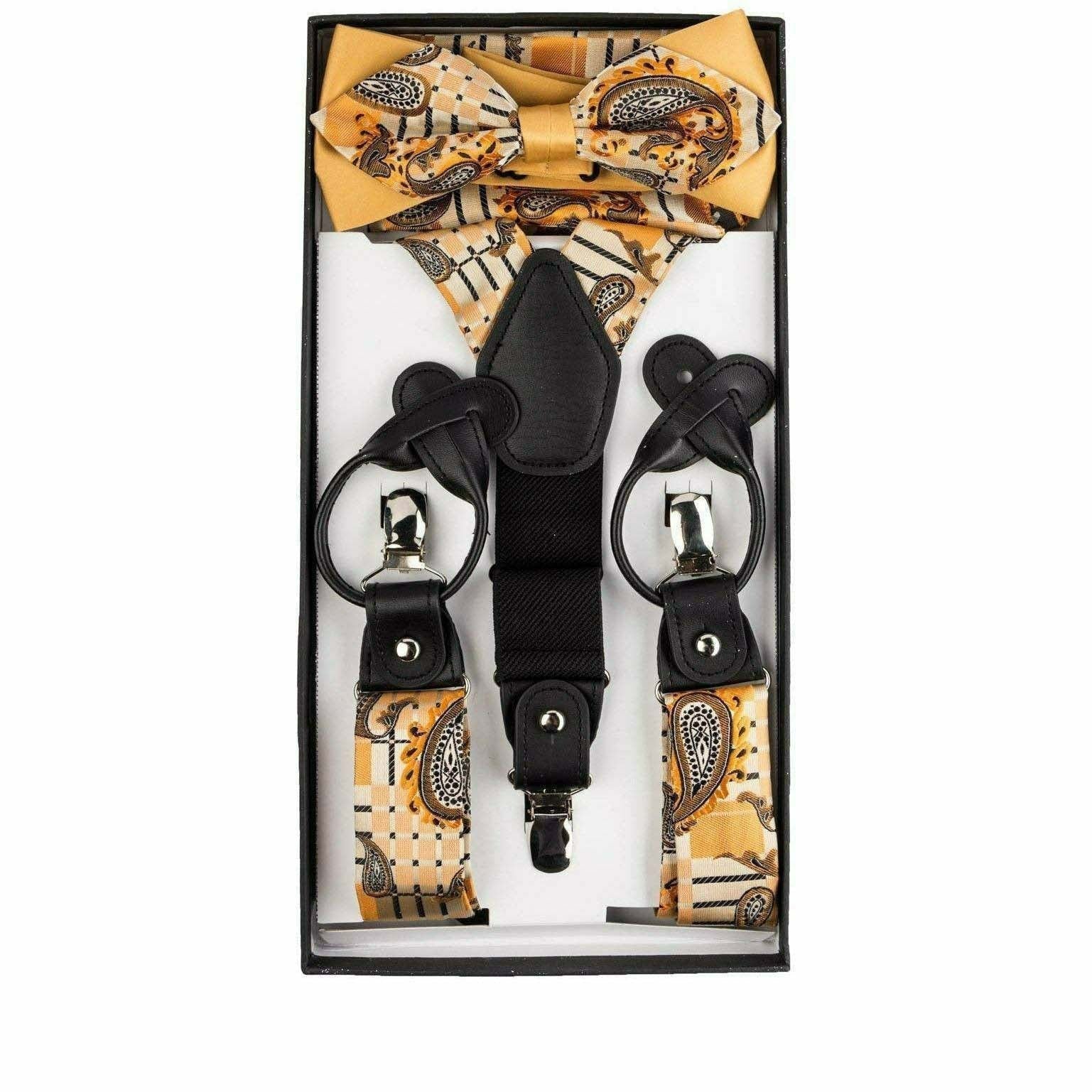Vittorio Farina Men's Paisley Clip End Suspender with Silver Hardware in Gift Box: 70% Polyester & 30% Elastomer - Suits You Sir - Brown - 
