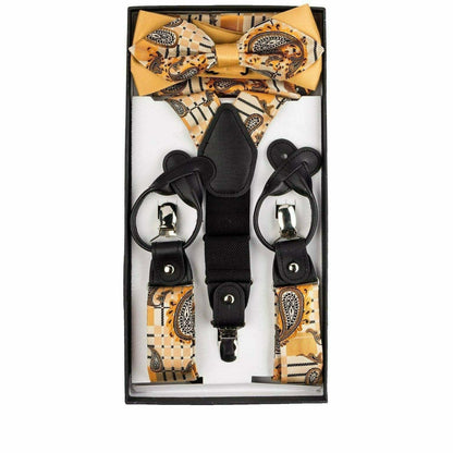 Vittorio Farina Men's Paisley Clip End Suspender with Silver Hardware in Gift Box: 70% Polyester & 30% Elastomer - Suits You Sir - Brown - 