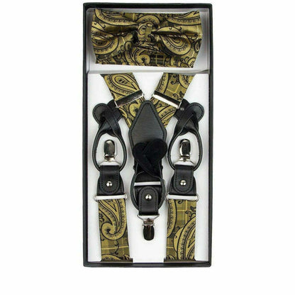 Vittorio Farina Men's Paisley Clip End Suspender with Silver Hardware in Gift Box: 70% Polyester & 30% Elastomer - Suits You Sir - Brown - 