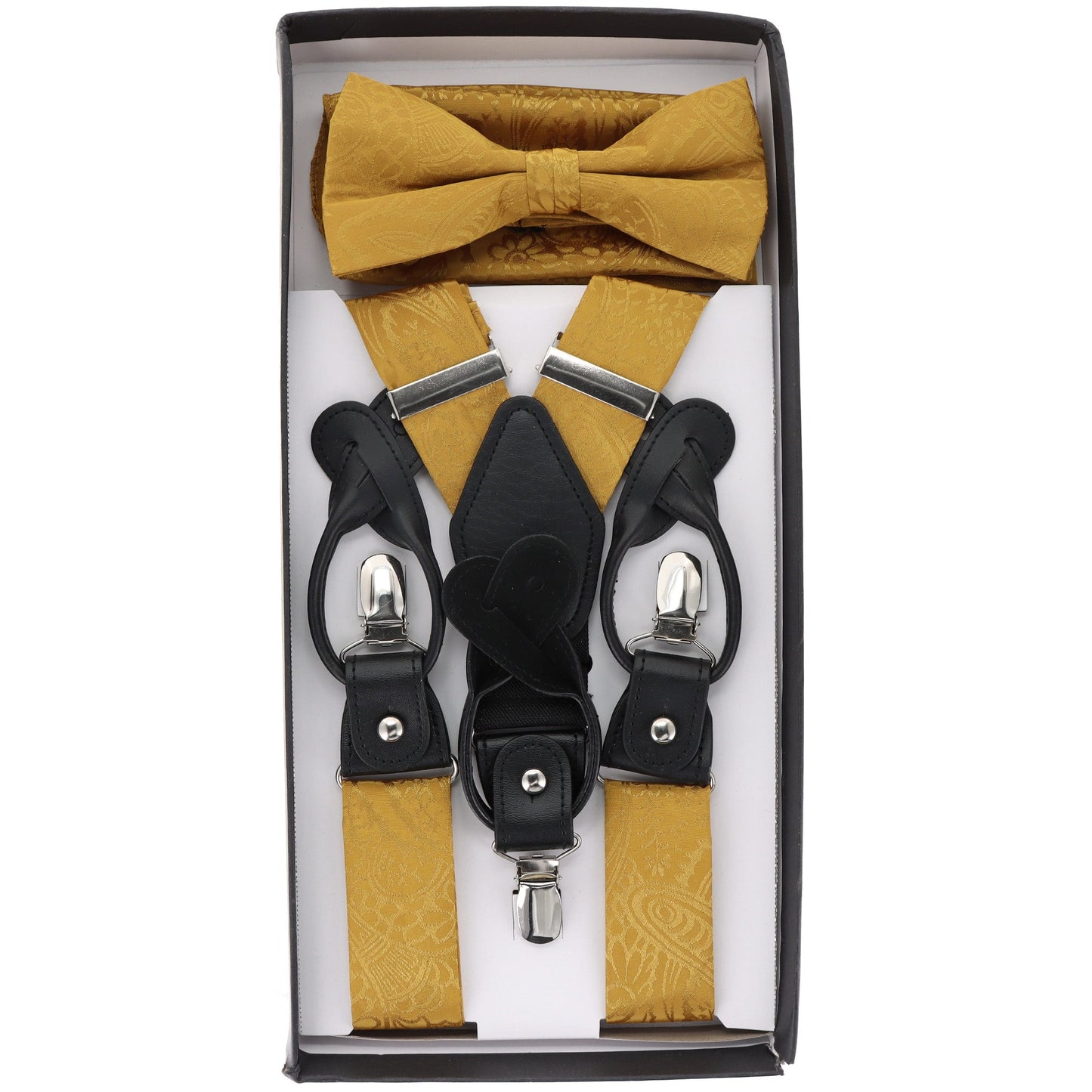 Vittorio Farina Men's Paisley Clip End Suspender with Silver Hardware in Gift Box: 70% Polyester & 30% Elastomer - Suits You Sir - Gold - 