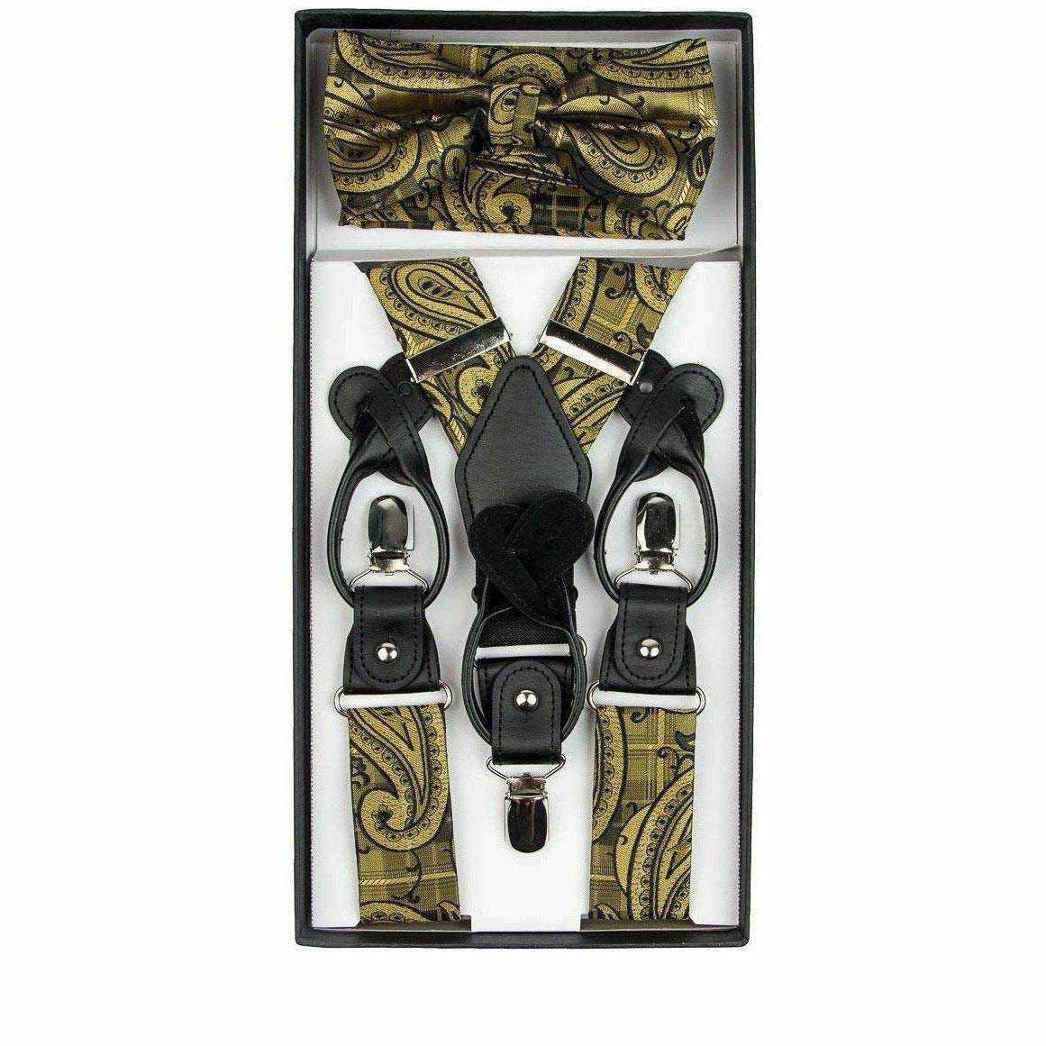 Vittorio Farina Men's Paisley Clip End Suspender with Silver Hardware in Gift Box: 70% Polyester & 30% Elastomer - Suits You Sir - Olive Green - 