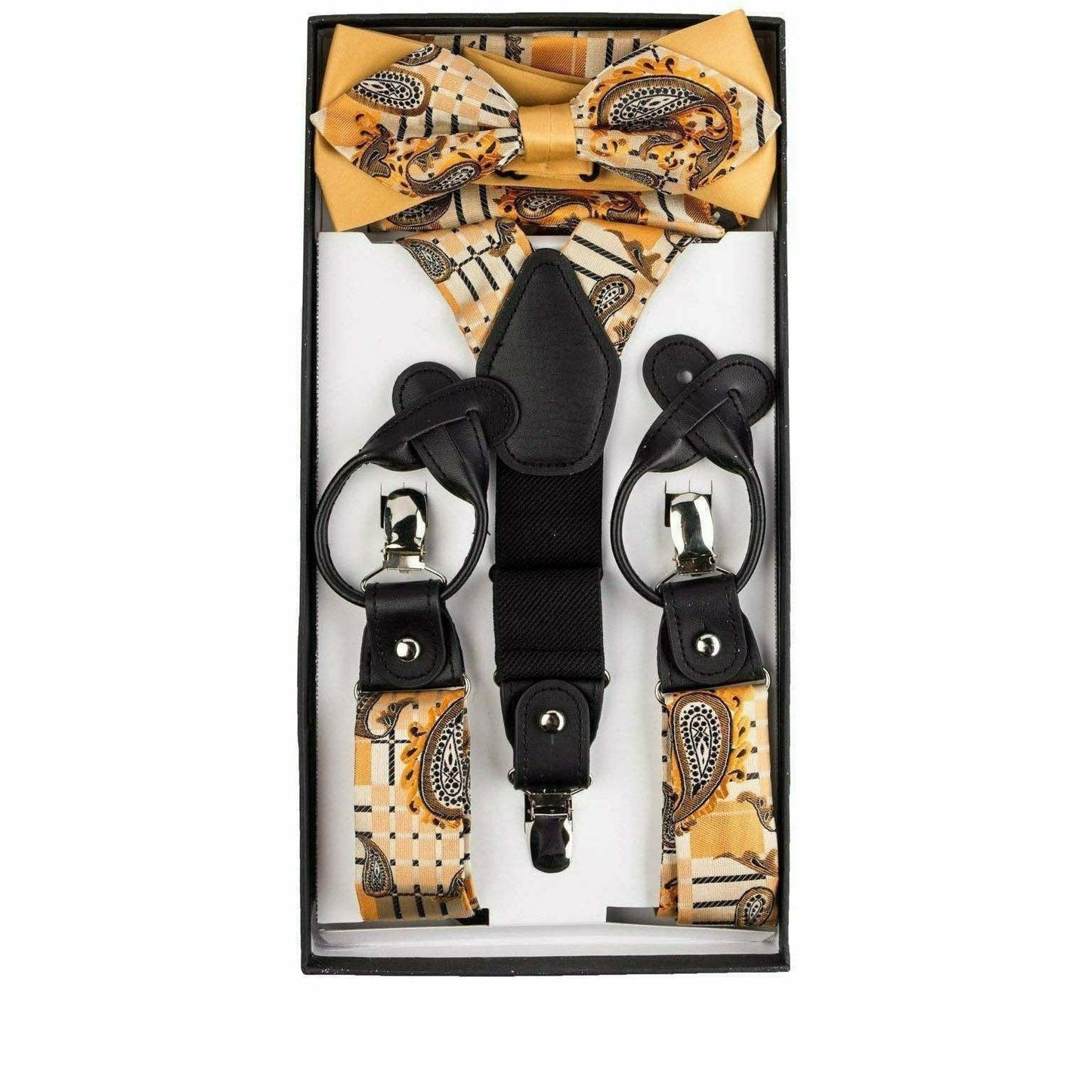 Vittorio Farina Men's Paisley Clip End Suspender with Silver Hardware in Gift Box: 70% Polyester & 30% Elastomer - Suits You Sir - Orange - 