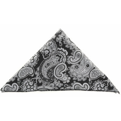 Vittorio Farina Men's Paisley Design Microfiber Pocket Square - Suits You Sir - Black and Gray Paisley - 