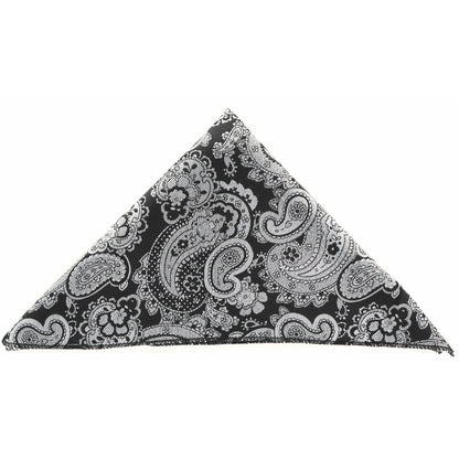Vittorio Farina Men's Paisley Design Microfiber Pocket Square - Suits You Sir - Black and Gray Paisley - 