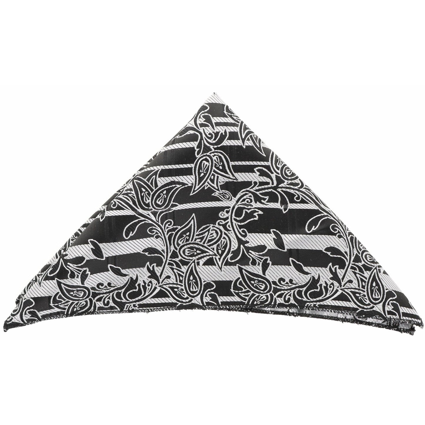 Vittorio Farina Men's Paisley Design Microfiber Pocket Square - Suits You Sir - Black and White Floral - 