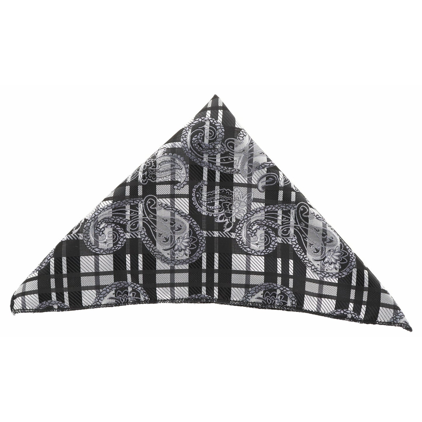 Vittorio Farina Men's Paisley Design Microfiber Pocket Square - Suits You Sir - Black and White Plaid Paisley - 