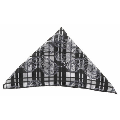Vittorio Farina Men's Paisley Design Microfiber Pocket Square - Suits You Sir - Black and White Plaid Paisley - 