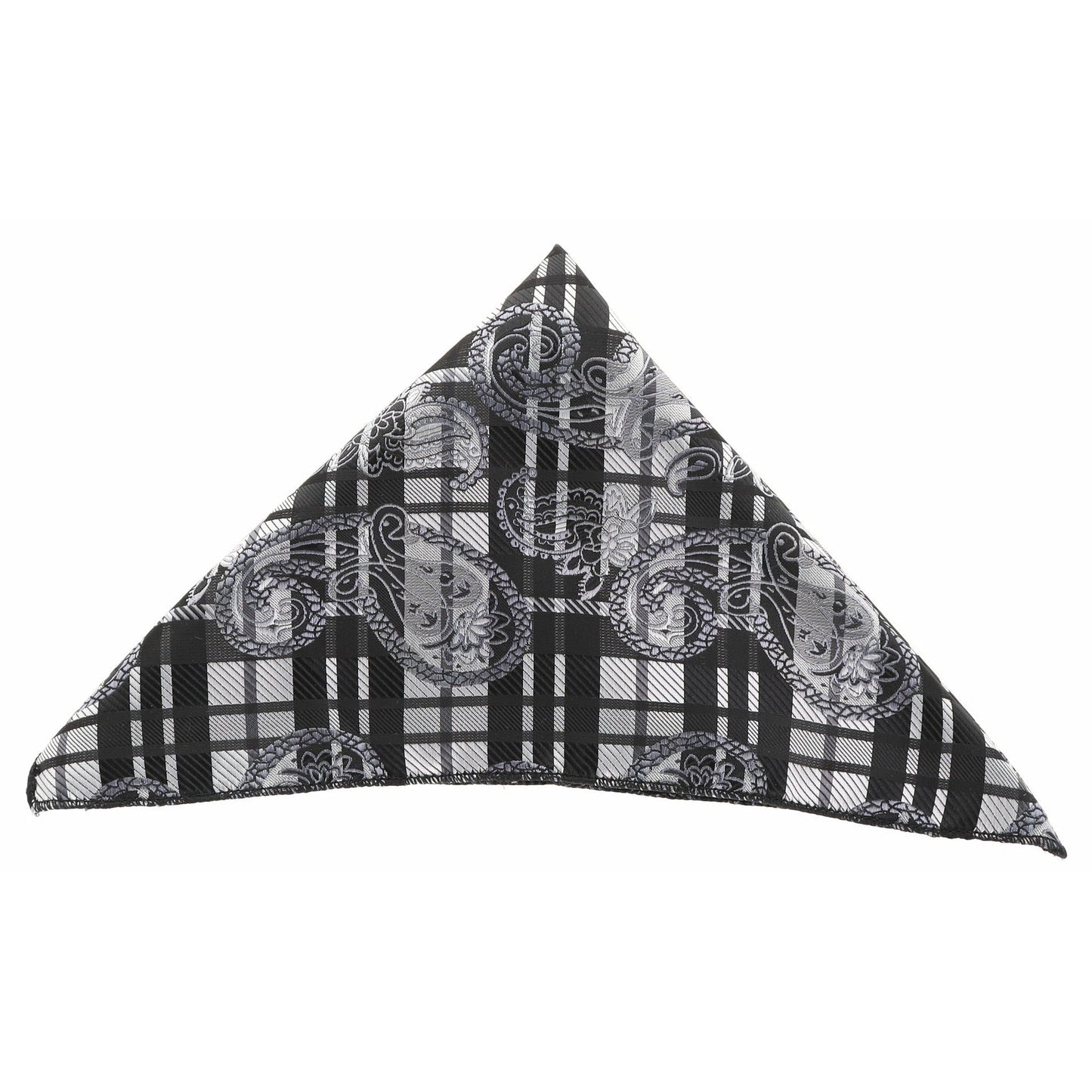 Vittorio Farina Men's Paisley Design Microfiber Pocket Square - Suits You Sir - Black and White Plaid Paisley - 