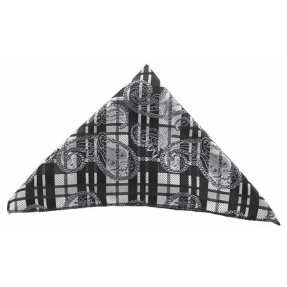 Vittorio Farina Men's Paisley Design Microfiber Pocket Square - Suits You Sir - Black and White Plaid Paisley - 