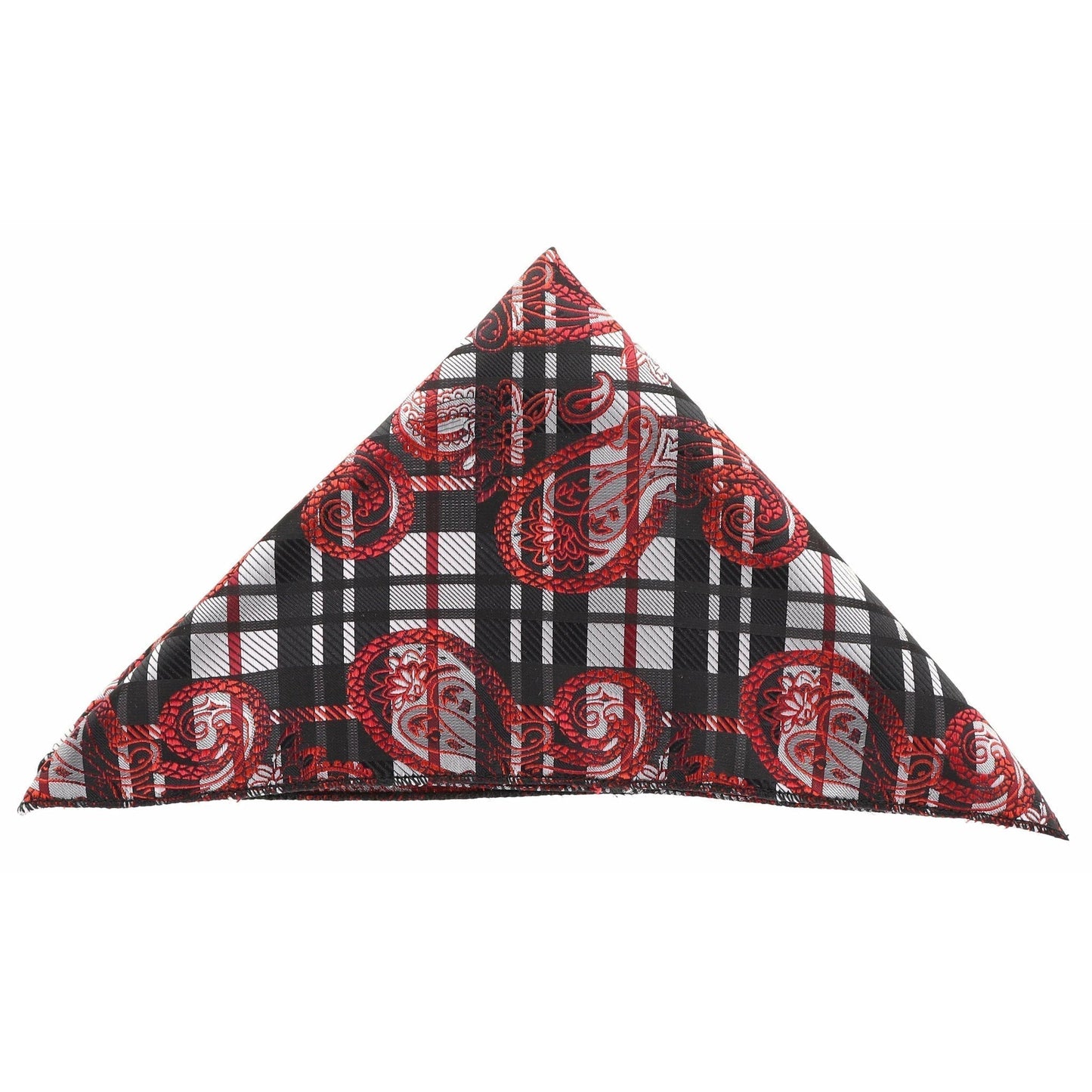 Vittorio Farina Men's Paisley Design Microfiber Pocket Square - Suits You Sir - Black and White Red Paisley - 