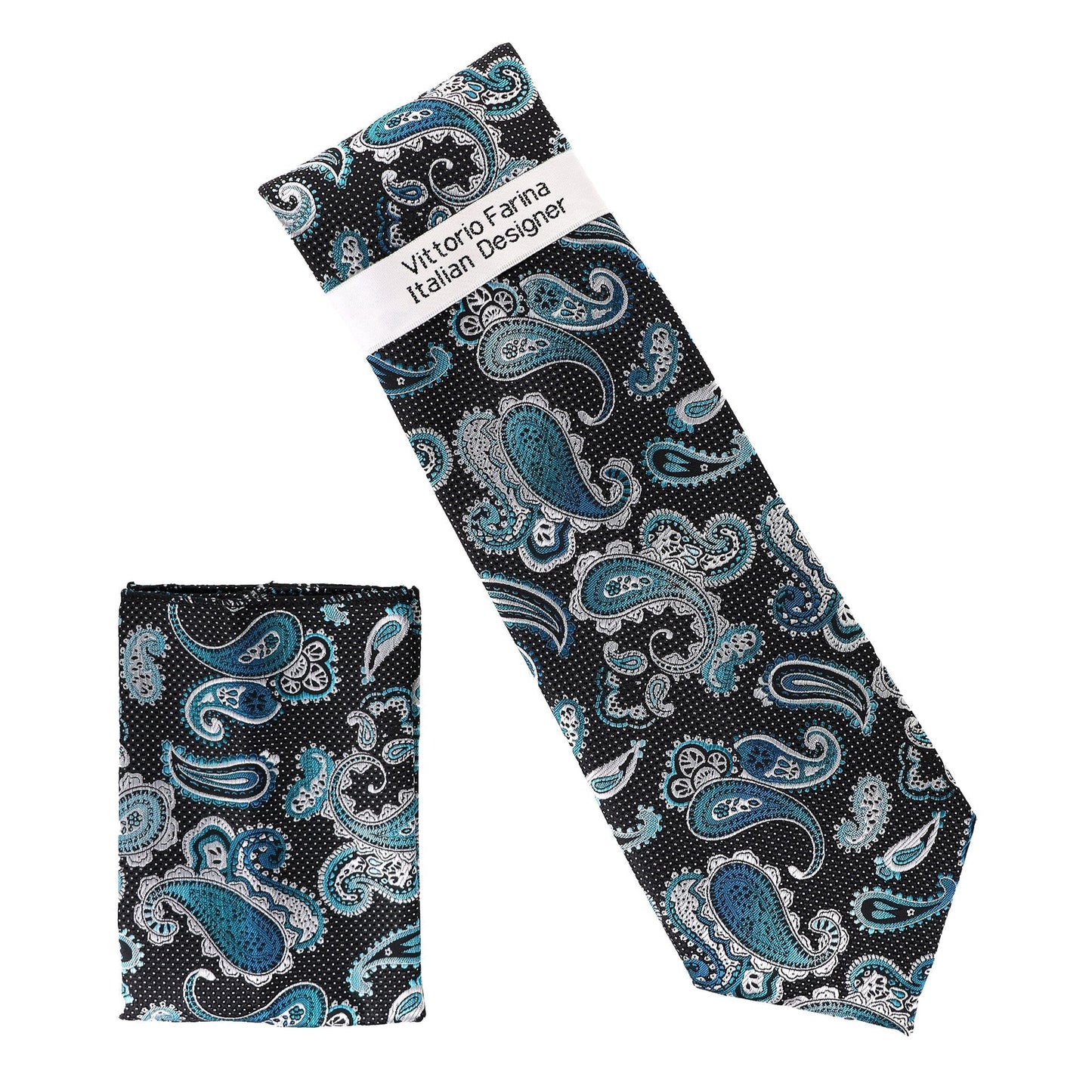 Vittorio Farina Men's Paisley Design Necktie & Pocket Square - Suits You Sir - D - 1357 - 