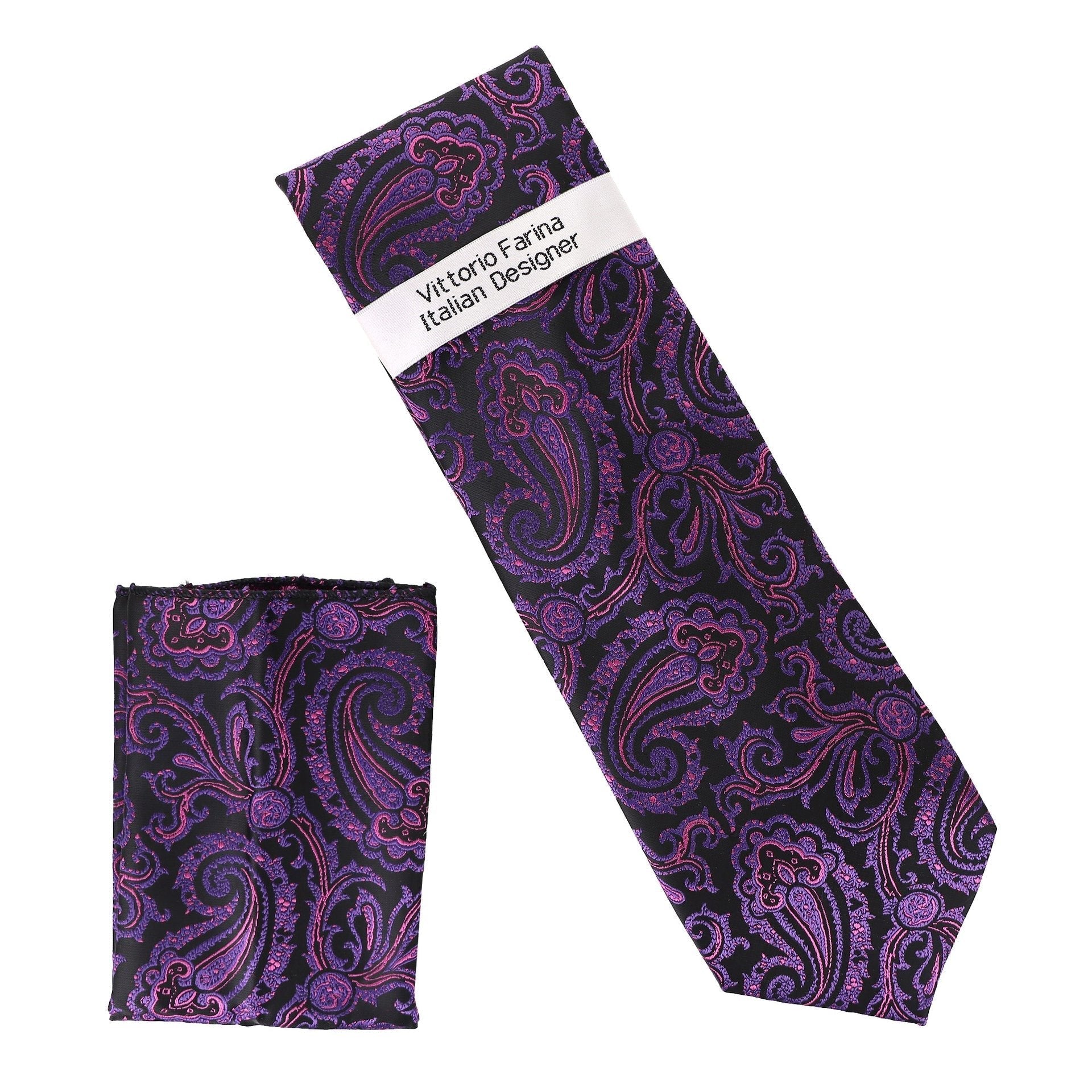 Vittorio Farina Men's Paisley Design Necktie & Pocket Square - Suits You Sir - D - 1377 - 