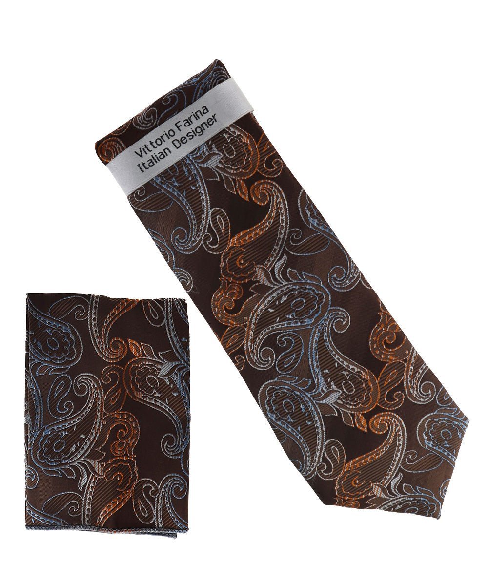 Vittorio Farina Men's Paisley Design Necktie & Pocket Square - Suits You Sir - NH - D_1500 - 