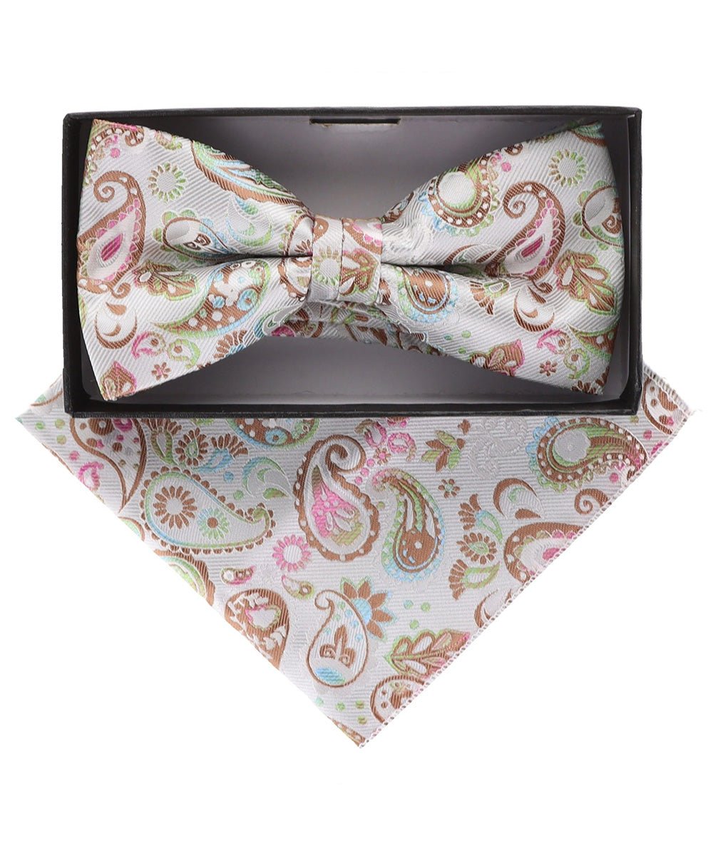 Vittorio Farina Men's Paisley Design Satin Bow Tie & Pocket Square in Gift Box - Suits You Sir - BH - 21035 - 