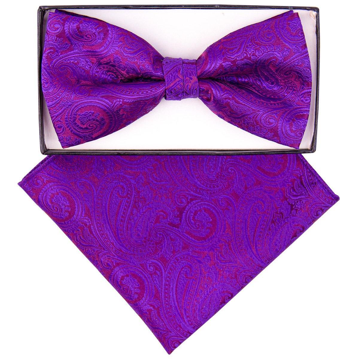 Vittorio Farina Men's Paisley Design Satin Bow Tie & Pocket Square in Gift Box - Suits You Sir - BH - 21035 - 