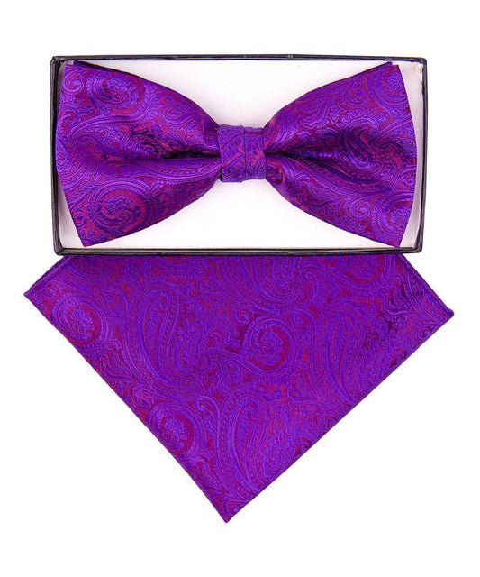 Vittorio Farina Men's Paisley Design Satin Bow Tie & Pocket Square in Gift Box - Suits You Sir - BH - 21035 - 