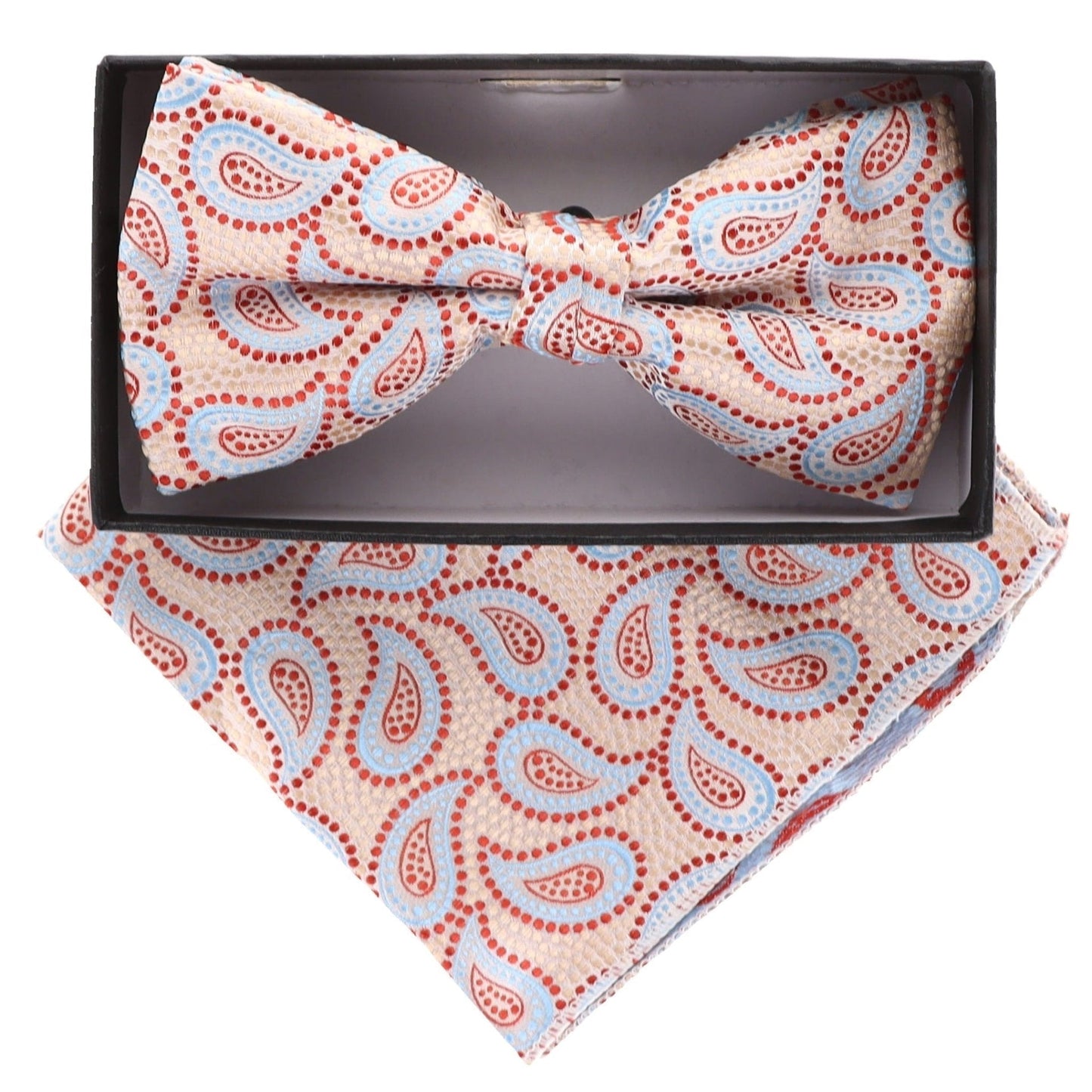 Vittorio Farina Men's Paisley Design Satin Bow Tie & Pocket Square in Gift Box - Suits You Sir - BH - 21035 - 