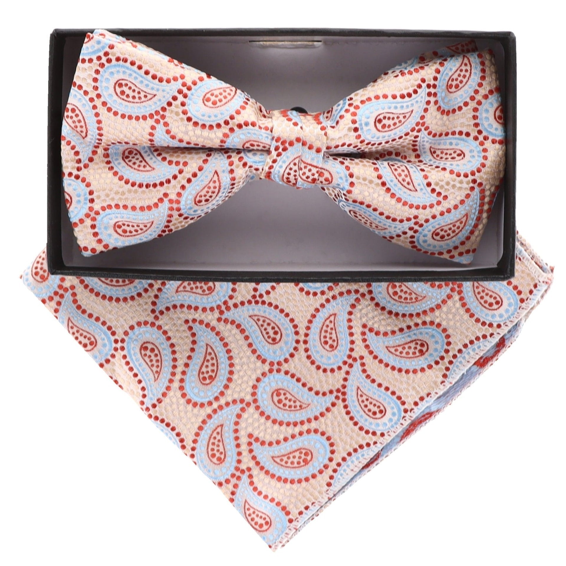 Vittorio Farina Men's Paisley Design Satin Bow Tie & Pocket Square in Gift Box - Suits You Sir - BH - 21035 - 