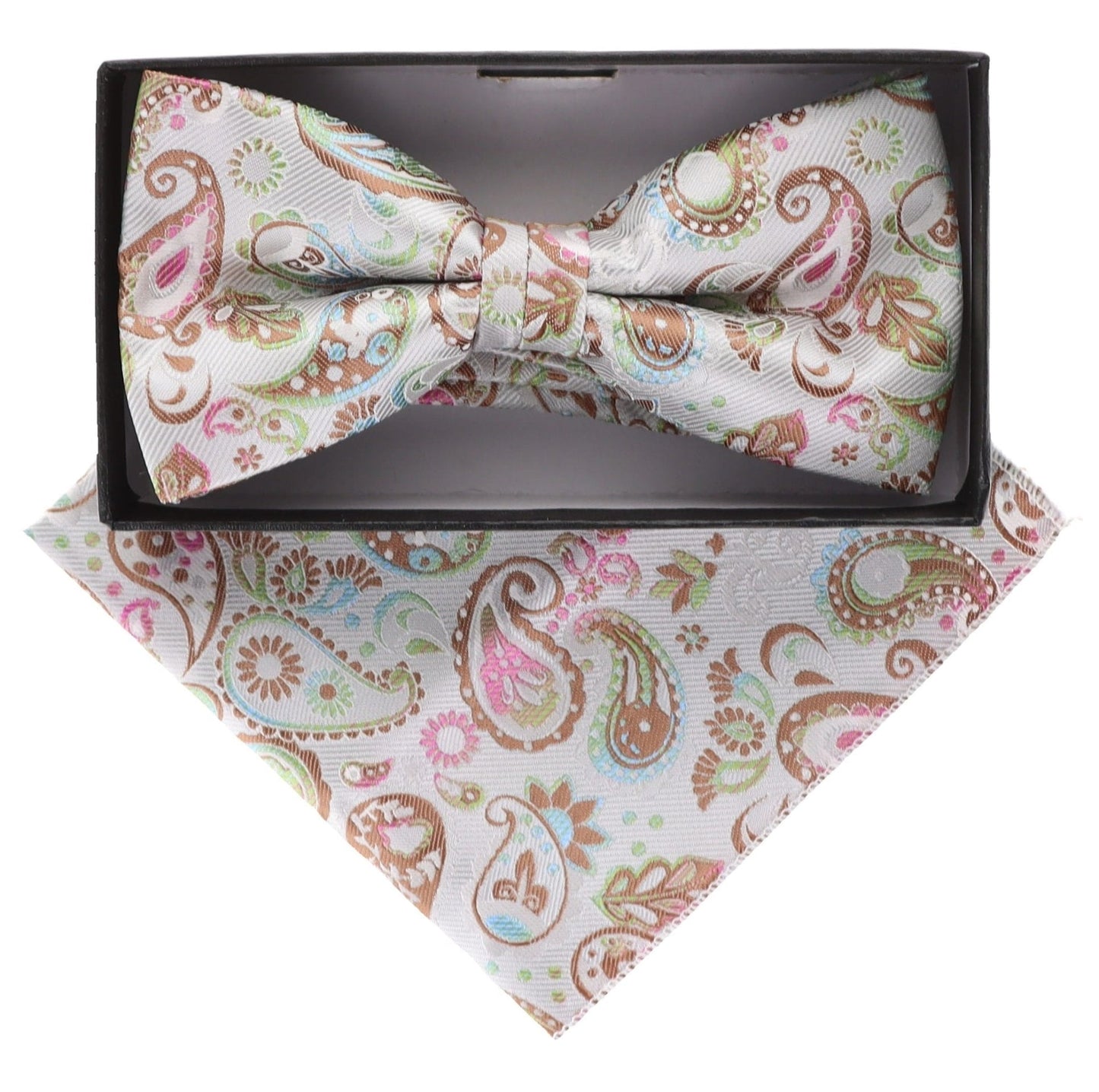Vittorio Farina Men's Paisley Design Satin Bow Tie & Pocket Square in Gift Box - Suits You Sir - BH - 21035 - 