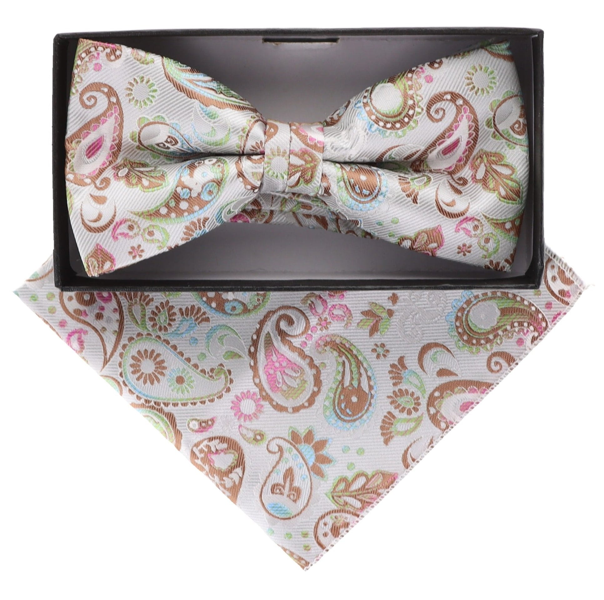 Vittorio Farina Men's Paisley Design Satin Bow Tie & Pocket Square in Gift Box - Suits You Sir - BH - 21035 - 