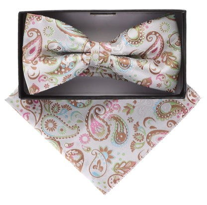 Vittorio Farina Men's Paisley Design Satin Bow Tie & Pocket Square in Gift Box - Suits You Sir - BH - 21035 - 