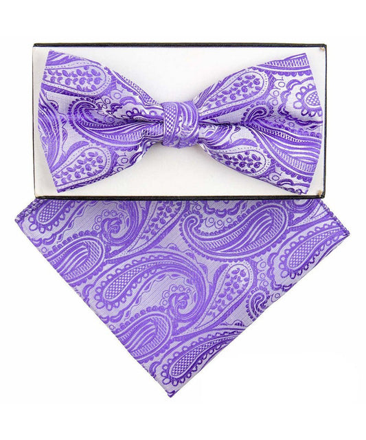 Vittorio Farina Men's Paisley Design Satin Bow Tie & Pocket Square in Gift Box - Suits You Sir - BH - 21035 - 