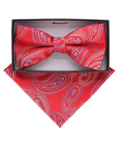 Vittorio Farina Men's Paisley Design Satin Bow Tie & Pocket Square in Gift Box - Suits You Sir - BH - 21036 - 