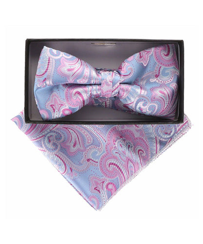 Vittorio Farina Men's Paisley Design Satin Bow Tie & Pocket Square in Gift Box - Suits You Sir - BH - 21036 - 
