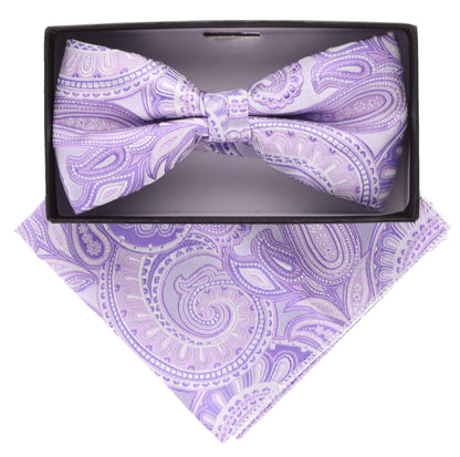 Vittorio Farina Men's Paisley Design Satin Bow Tie & Pocket Square in Gift Box - Suits You Sir - BH - 21036 - 