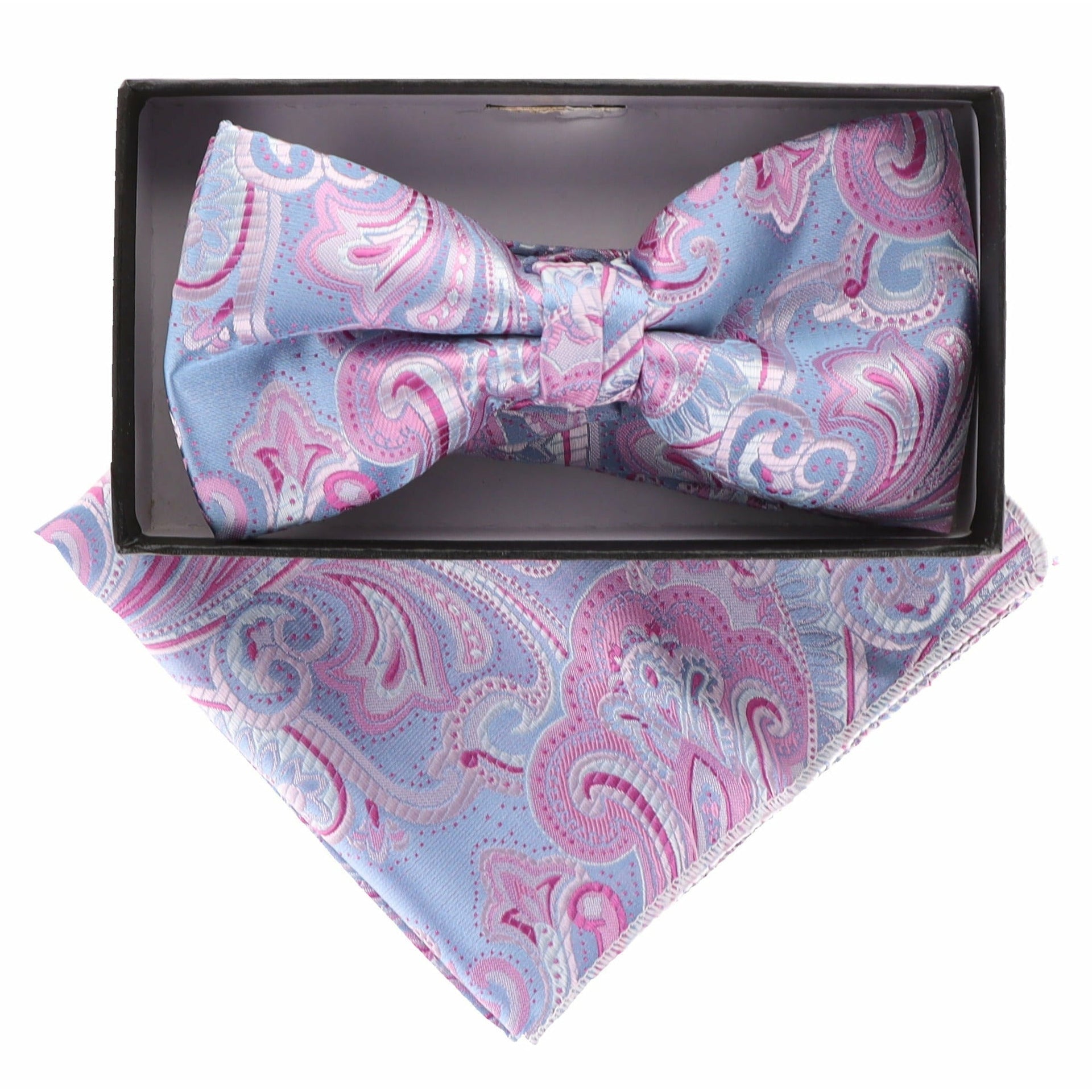 Vittorio Farina Men's Paisley Design Satin Bow Tie & Pocket Square in Gift Box - Suits You Sir - BH - 21036 - 